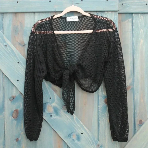 Gushiken Tops - Black Mesh Tulum Resort Wear Bolero Swimsuit Cover Size Small Medium